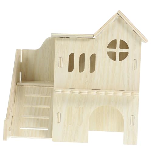 WEKADRIN Hamster Holzhaus mit Rampe Stabiles Kleintier Versteck aus Sicherem Naturholz Spielerisches Nagerhaus für Hamster Ratten und Meerschweinchen Langlebiges Gehege für zusätzliche von WEKADRIN