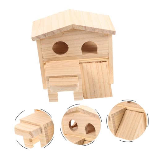 WEKADRIN Hamster Nest Chinchilla Käfig Zubehör Doppelstöckiges Holzhaus Kleintierversteck für Hamster Chinchillas zum Klettern und Schlafen von WEKADRIN