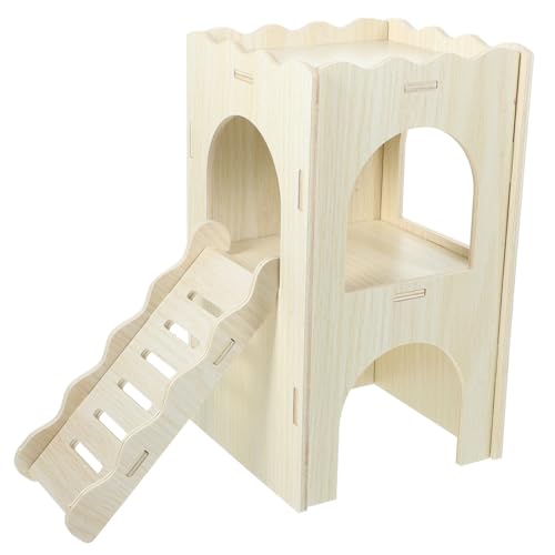 WEKADRIN Hamster Versteck Holzhaus mit Doppeltem Etagen Design Natürlicher Nager Unterschlupf für Hamster Chinchillas Kleintiere Mehrstöckiges Spiel Schlafhaus als Supply Zubehör von WEKADRIN