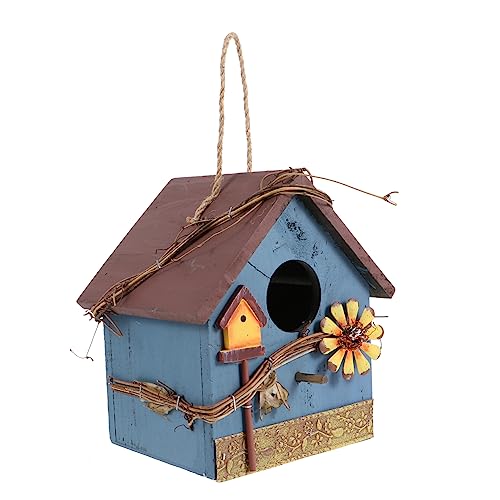 WEKADRIN Hölzernes Papageienhaus Zum Aufhängen Dekoratives Vogelhaus Für Garten Witterungsbeständig Und Langlebig Für Wildvögel Mit Blauem Eisenrand Perfektes Gartenzubehör von WEKADRIN