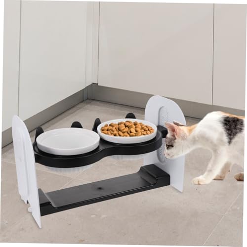 WEKADRIN Keramik Katzennapf mit Schwarzem Höhenverstellbarem Ständer Neigbare Futterschalen für Katzen und Kleine Haustiere rutschfest Langlebig Ergonomisch zur Nackenentlastung und von WEKADRIN