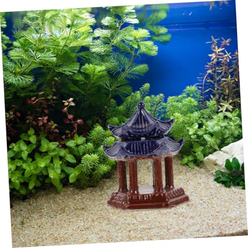 WEKADRIN Keramik Pavillon Aquarium Dekoration Doppellagig Hexagonal Miniatur Gartenpavillon Bonsai Ornament Robust Wasserfest Einfache Installation Fischbehälter Zubehör von WEKADRIN