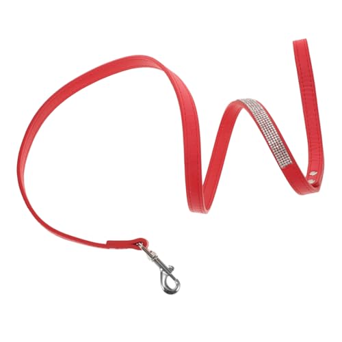 WEKADRIN PU Hundeleine mit Strassbesatz Verstellbare Trainingsleine für Kleine Hunde Bunte Flexible Laufleine für Haustiere Geeignet zum Spazierengehen Joggen und Outdoor Aktivitäten Rot von WEKADRIN