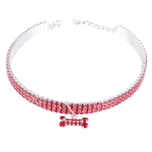 WEKADRIN Rhinestone Haustier Halsband mit Mini Knochenanhänger Verstellbar Schimmerndes Rotes Hundehalsband Langlebig Bequem für Kleine und Mittlere Hunde Modisches Zubehör für Spaziergänge WEKADRIN Rhinestone Haustier Halsband mit Mini Knochenanhänger Verstellbar Schimmerndes Rotes Hundehalsband Langlebig Bequem für Kleine und Mittlere Hunde Modisches Zubehör für Spaziergänge von WEKADRIN