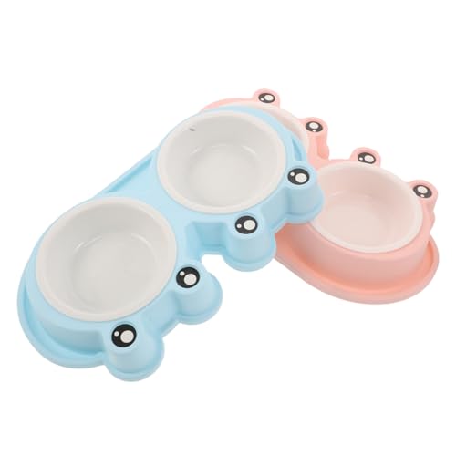 WEKAMOS 2 Sätze Erhöhte Katzenfutternäpfe mit Froschform Doppelte Plastiknäpfe mit Rutschfester Anti-ameisen Basis für Indoor und Outdoor Fütterung von Kätzchen und Welpen von WEKAMOS