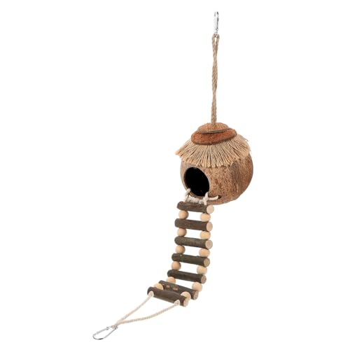 WEKAMOS 2 Stück Hamster Nest Kokosnuss schlafplatz mit Leiter Natürliches Kleintier Versteck Warmes Nest für Hamster und Vögel Käfigdekoration Kuschelbett von WEKAMOS