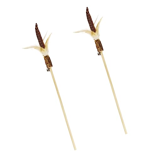 WEKAMOS 2 Stück Interaktive Katzenangel aus Holz Katzen Teaser Sticks mit Federn Spielzeug für Gesunde Katzeninteraktion von WEKAMOS
