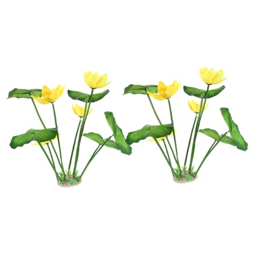 WEKAMOS 2 Stück Künstliche Aquarienpflanzen: Aquarium-Dekoration, Simulation Von Wasserpflanzen Aus Kunststoff, Kleine Lotusblüten, Blume Mit Grünen Blättern Für Büro Und Zuhause von WEKAMOS