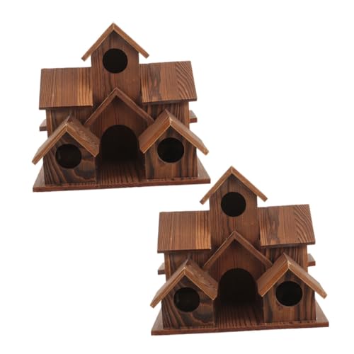 WEKAMOS 2 Stück Teiliges Holz-vogelhaus Wetterfestes Garten-nistkasten aus Naturholz Rustikale Vogelfutterstelle zum Aufhängen Wildtierfreundliches Nistplatz für Garten Terrasse Balkon von WEKAMOS