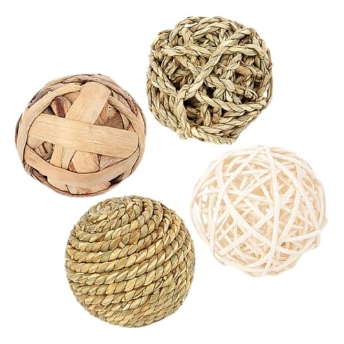 WEKAMOS 4 Stück Hamster-Takraw-Ball- Hamster nager Zahnhygiene Heugraskugeln Hasenkauspielzeug meerschweinchen Kugel Kauspielzeug für Rennmäuse Stroh von WEKAMOS