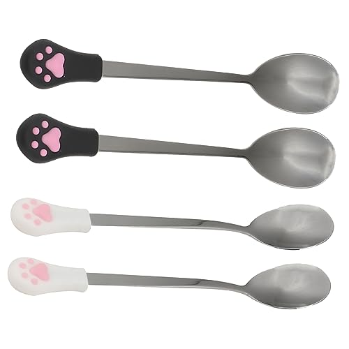 WEKAMOS 4 Stück Teiliges Haustier Futterlöffel mit Katzenpfoten Design Langer Griff Spülmaschinenfest Kratzfest für Hunde und Katzen Nassfutter Praktische Dosenlöffel für Haustiere von WEKAMOS