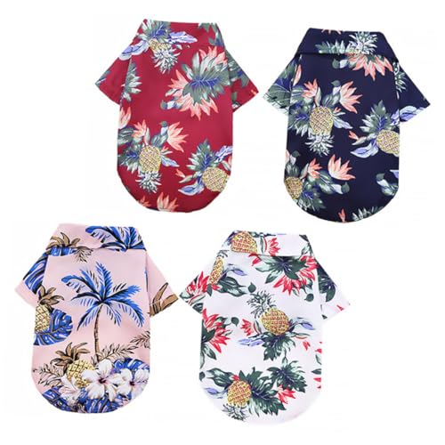 WEKAMOS 4 Stück Teiliges Hawaii Hundeshirt Atmungsaktive Leichte Polyester Pet Blusen mit Kurzem Arm Sommerliche Tierbekleidung für Kleine bis Mittelgroße Hunde für Strand Party und Urlaub von WEKAMOS