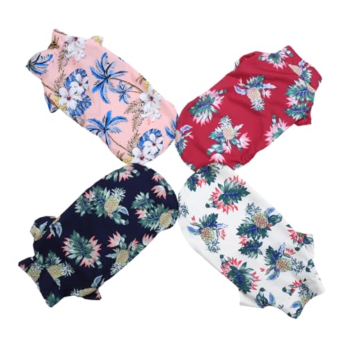 WEKAMOS 4 Stück Teiliges Hawaii Hundeshirt Atmungsaktive Sommer Shirts für Hunde Leichtes Farbenfrohes Casual Pet Outfit Geeignet für Mittelgroße bis Große Haustiere für Sommerpartys und von WEKAMOS