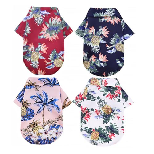WEKAMOS 4 Stück Teiliges Hawaii Hundeshirt mit Ananasmuster Atmungsaktive Kurzarm Pet Bluse für Kleine bis Mittelgroße Hunde und Katzen Bequemes Sommerkleidungs in Weiß Rosa und Einfache von WEKAMOS