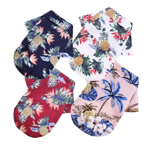 WEKAMOS 4 Stück Teiliges Hawaii Hundeshirt mit Ananasprint Atmungsaktives Leichtes Sommer Shirt für Kleine Hunde Weiche Hautfreundliche Kurzarm Hundebekleidung Bequemes Camping und Party von WEKAMOS