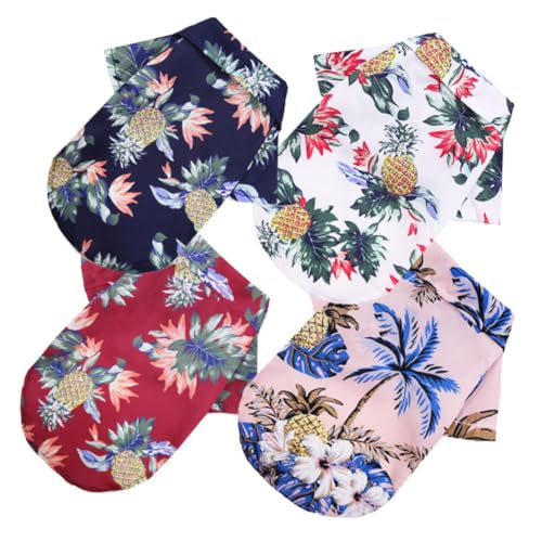 WEKAMOS 4 Stück Teiliges Hawaiian Hundeshirt Atmungsaktives Sommerkostüm für Kleine Hunde Buntes Pet Party Outfit mit Knöpfen Bequemes Strandhemd für Hunde Luftig und Leicht von WEKAMOS