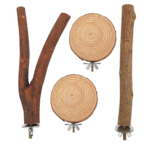 WEKAMOS 4 Stück Vogel Spielset Stand Papageienbarsch Vogelspielzeug Nymphensittich Vogel Papageienspielzeug Vogel Papagei Vogel Stehen Vogel Nymphensittiche Vogelbarsch Hölzern von WEKAMOS