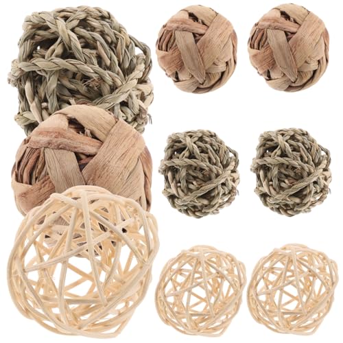 WEKAMOS 9Stücke Bunny Chew Balls Natural Grass Balls for Small Pets Hamster Chewing Toys Rabbit Cage Accessories for Care and Entertainment von WEKAMOS