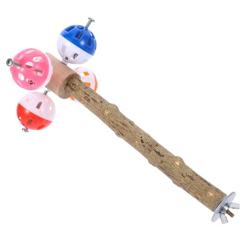 WEKAMOS Bird Perch aus Natürlichem Holz mit Drehbarem Ball Robustes Kauspielzeug für Papageien und Sittiche Vogelkäfig Zubehör Rutschfester Standstab Interaktives für Vögel von WEKAMOS