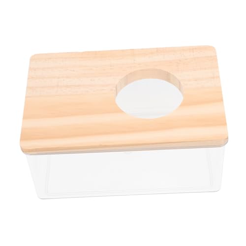 WEKAMOS Hamster Sandbad Box aus Transparente Kleine Haustier Badewanne mit Holzdeckel und Multifunktional als Hamster Toilette und Sandbad Leicht zu Reinigen und Platzsparend für von WEKAMOS