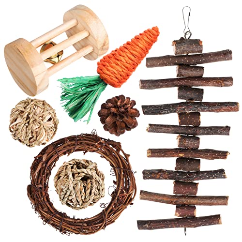 WEKAMOS Hamsterspielzeug Satz Aus Holz Und Rattan Für Kleintiere Kauspielzeug Für Hamster Chinchillas Ratten Natürliche Materialien Sicheres Zahnpflege Spielzeug Aktivitätsspielzeug von WEKAMOS