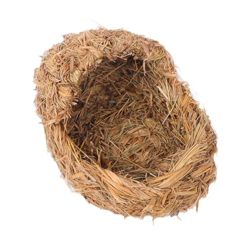 WEKAMOS Handgewebtes Pet Nest aus Natürlichem Gras Langlebiges Katzenbett für Kleine Haustiere Wie Kaninchen Hamster Meerschweinchen Dekoratives Hellgelbes Katzenhaus mit Rustikalem Stil von WEKAMOS