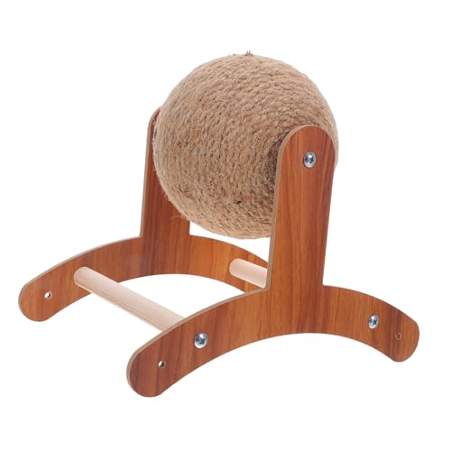 WEKAMOS Natürlicher Sisal Katzenkratzball mit Holzständer Handgewickelt Robustes Kratzspielzeug für Katzen Fördert Krallenpflege und Schützt Möbel Interaktives Indoor Haustiertraining von WEKAMOS