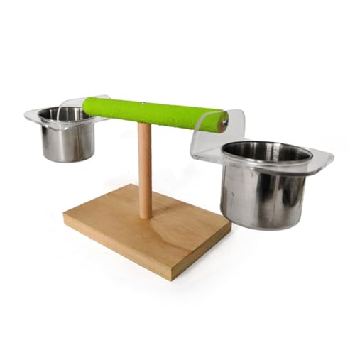 WEKAMOS Parrot Stand mit Futterbecherhalter und Kletterbrücke Vogelspielzeug zum Stehen und Klettern für Wellensittiche Nymphensittiche und Kleine Papageien Fördert Bewegung und von WEKAMOS