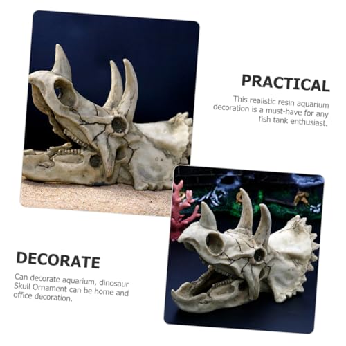 WEKAMOS Resin Dinosaur Skull Aquarium Dekoration Dreieckiger Dinosaurier Schädel Versteck für Garnelen und Reptilien Kreatives Fischbecken Ornament Naturnahes Unterwasserversteck von WEKAMOS