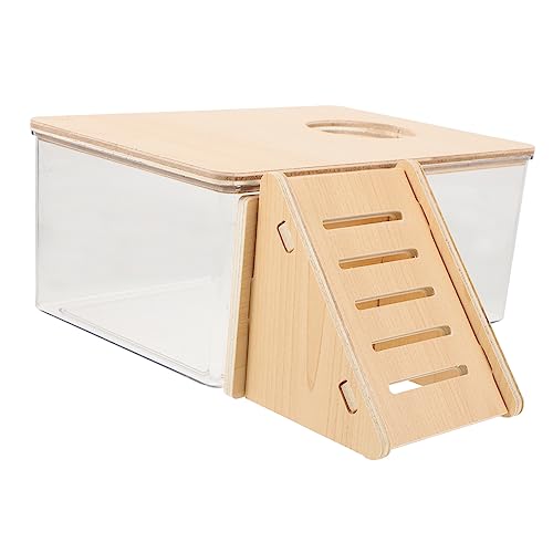 WEKAMOS Transparente Hamster Sandbad Box mit Holzleiter Mittelgroßer Käfig Sandbadbehälter für Nager Pflegeleichter und Langlebiger Haustier Duschraum Zubehör von WEKAMOS
