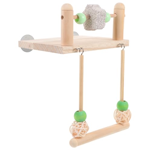 WEKAMOS Vogel Schaukel Holzspielzeug für Papageien und Wellensittiche Natürliche Kauspielstation mit Bissfestem Holz Hängende Sitzstange Balance Koordination und Beschäftigung im Käfig von WEKAMOS