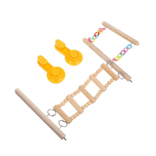 WEKAMOS Vogelstandausrüstung vogelspielzeug saugnapf Vogel Spielplatz Papageien Spielgerüst Saugnapf Vogelständer kletterndes Haustier Vogelschaukel Papageienbarsch hölzern von WEKAMOS