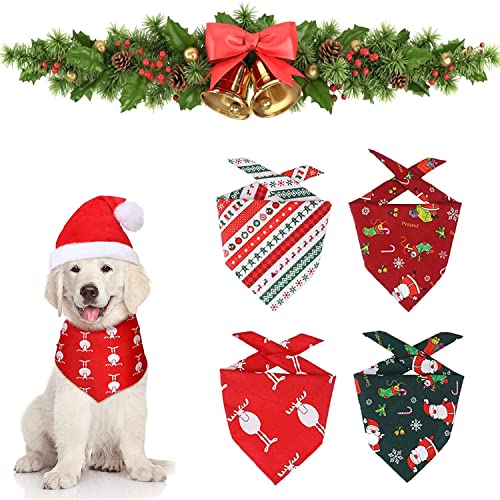 Weihnachten Bandana für Hund, 4 Stück Hundehalstuch Weihnachten, Halstuch Hund, Weihnachten Hund Bandana, Hundekostüm Weihnachten, Verstellbar Waschbar für Kleine, Mittelgroße, Große Hunde und Katze von WELLXUNK