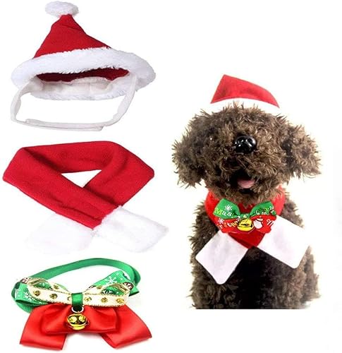 Hund Katzen Haustier Weihnachtsmütze 3 Stück Weihnachten Haustier Hut Schal Kragen Fliege Hund Weihnachten Kostüm Hunde Katzen Kostüm Zubehör Set von WELLXUNK