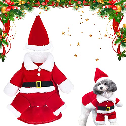 WELLXUNK® Weihnachten Hundebekleidung Hunde, Weihnachts Katze Kleidung, Weihnachten Hund Herbst Winter Warm Kleidung, Geschenk für Hund Katze, Haustier Kostüm Mantel Anzug mit Cap (L) von WELLXUNK