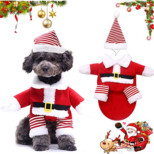 WELLXUNK® Weihnachten Hundebekleidung Hunde, Weihnachts Katze Kleidung, Weihnachten Hund Herbst Winter Warm Kleidung, Geschenk für Hund Katze, Haustier Kostüm Mantel Anzug mit Cap (L) von WELLXUNK