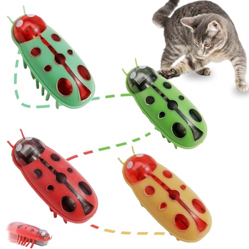 WELLXUNK Mini Käfer, 4 Stück Pet Mini Marienkäfer, Mini-elektrischer Marienkäfer, Cat Electric Marienkäfer Spielzeug, Käfer vibrierende Katze, Haustier Mini Marienkäfer, für Katzen Kätzchen Training von WELLXUNK