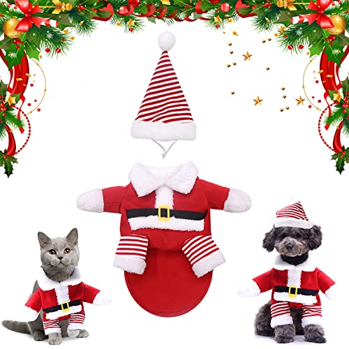 Hundekostüm Weihnachten, Weihnachten Haustier Kleidung, Weihnachten Hundekleidung, Weihnachts Katze Kleidung, Weihnachtsmann Kostüm für Hunde Katzen, Haustier Kleidung für Party (Streifen M) von WELLXUNK