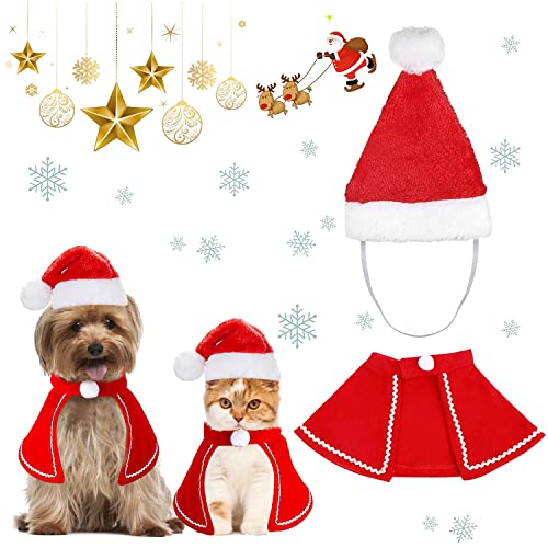 Weihnachtskostüm für Katzen, Hund Kostüm, Katzen Hunde Weihnachtskostüm, Haustier Weihnachtskleidung, Rot Katzenbekleidung Hundebekleidung Lustig Mütze Deko Weihnachts Outfit Geschenk von WELLXUNK