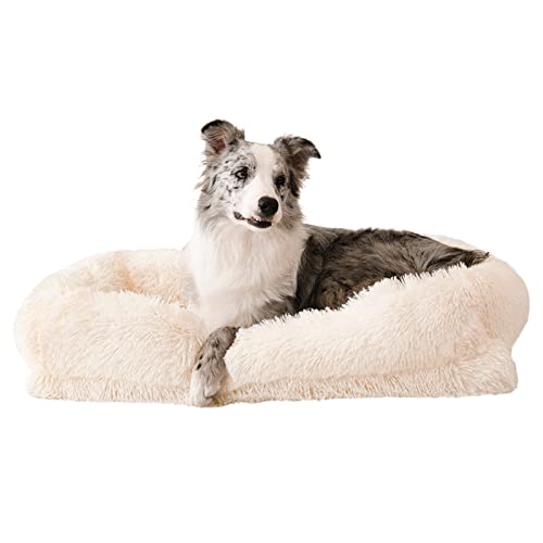 WELLYELO Großes Hundebett Katzenbett Flauschige Plüsch Hundebox Betten für große Hunde Anti-Rutsch Haustierbett Hundebox Pad Schlafmatte Maschinenwaschbar (Groß, Weiß) von WELLYELO