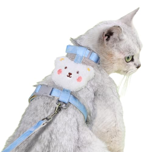 WELLYUK Katzengeschirr und Leine, Set für Outdoor, Reisen, Spaziergänge, ausbruchsicher, weich, sicher, leicht, verstellbar, für Kätzchen, Welpen, kleiner Gurt, niedlicher weißer Bär, Blau, Größe S WELLYUK Katzengeschirr und Leine, Set für Outdoor, Reisen, Spaziergänge, ausbruchsicher, weich, sicher, leicht, verstellbar, für Kätzchen, Welpen, kleiner Gurt, niedlicher weißer Bär, Blau, Größe S von WELLYUK