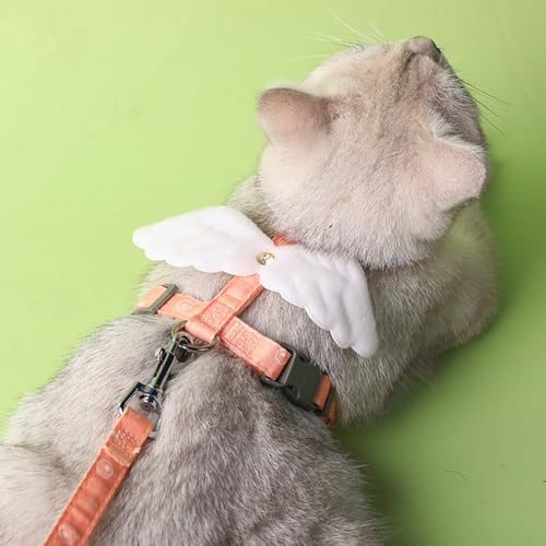WELLYUK Katzengeschirr und Leine, Set für Outdoor, Reisen, Spaziergänge, ausbruchsicher, weich, sicher, verstellbar, für Kätzchen, Welpen, kleiner Gurt (rosa Flügel, Größe S) von WELLYUK