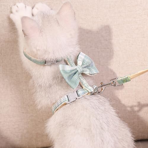 WELLYUK Katzengeschirr und Leine, ausbruchsicher, für Spaziergänge im Freien, Reisen, mit niedlicher grüner Fliege, weich, leicht, klein, verstellbar, Größe S WELLYUK Katzengeschirr und Leine, ausbruchsicher, für Spaziergänge im Freien, Reisen, mit niedlicher grüner Fliege, weich, leicht, klein, verstellbar, Größe S von WELLYUK