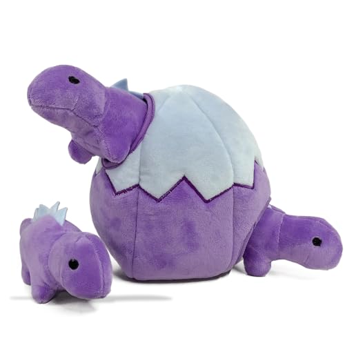 Höhle interaktives Versteckspielzeug für Hunde, langlebiges Plüschspielzeug für kleine und mittelgroße Hunde, Halloween-Weihnachtsmotive (Dinosaurier-Eier und Dinosaurier), Hellviolett von WELOMELO