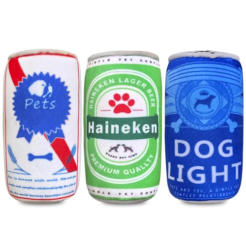 WELOMELO Plüsch-Hundespielzeug, lustig, quietschend, Bier-Weinflaschenform, Alkohol-Hundespielzeug für kleine, mittelgroße und große Hunde, gefülltes Spielzeug, Welpengeburtstagsgeschenke, 3 Stück von WELOMELO