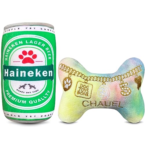 WELOMELO Plüsch-Hundespielzeug, quietschend, lustige Nachahmung des Weinflaschenmusters, Knochenform, Kombinationsset, geeignet für kleine, mittelgroße und große Hunde, Stofftiere, von WELOMELO