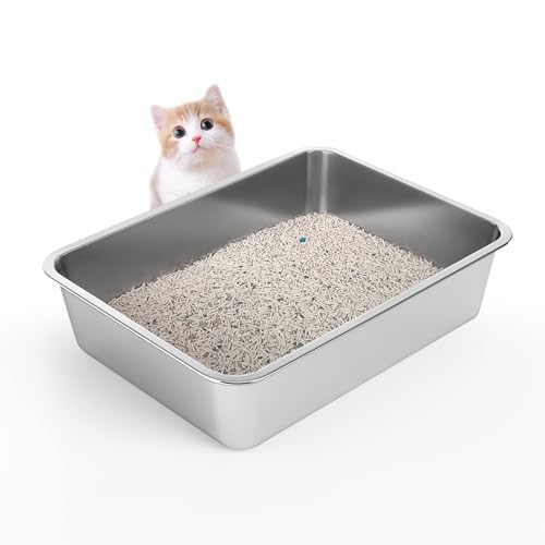 WENBOKMIN Katzentoilette aus Edelstahl – leicht zu reinigen, nimmt nie Geruch, Flecken oder Rost auf – Silber (39,4 cm L x 29,7 cm B x 10,2 cm H) von WENBOKMIN