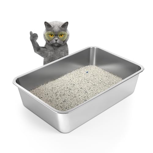 WENBOKMIN Katzentoilette aus Edelstahl – große Katzentoilette für große Katzen – leicht zu reinigen, nimmt nie Geruch, Flecken oder Rost auf – Silber (59,7 cm L x 39,4 cm B x 15,2 cm H) von WENBOKMIN