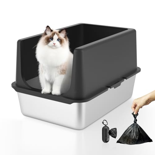 WENBOKMIN Katzentoilette aus Edelstahl mit 2 Kotbeuteln, große Katzentoilette für große Katzen, leicht zu reinigen, spritzwassergeschützt, keine Flecken oder Rost, Schwarz (59,7 cm L x 39,4 cm B x WENBOKMIN Katzentoilette aus Edelstahl mit 2 Kotbeuteln, große Katzentoilette für große Katzen, leicht zu reinigen, spritzwassergeschützt, keine Flecken oder Rost, Schwarz (59,7 cm L x 39,4 cm B x von WENBOKMIN