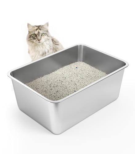 WENBOKMIN Katzentoilette aus Edelstahl, 20,3 cm tiefe Katzentoilette, große hohe Seiten, Katzentoilette für große Katzen, Geruchskontrolle, antihaftbeschichtet, korrosionsbeständig von WENBOKMIN